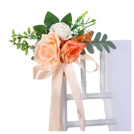 Pmnzdy Wedding aisle decoration artificial rose flower wedding chair decoration wedding chair decoration wedding chair back flowers with ribbons wedding bows chair bows church decoration wedding car