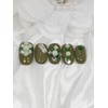 Green Brooch Handmade Nail Tips - Long Almond / 녹색브로치