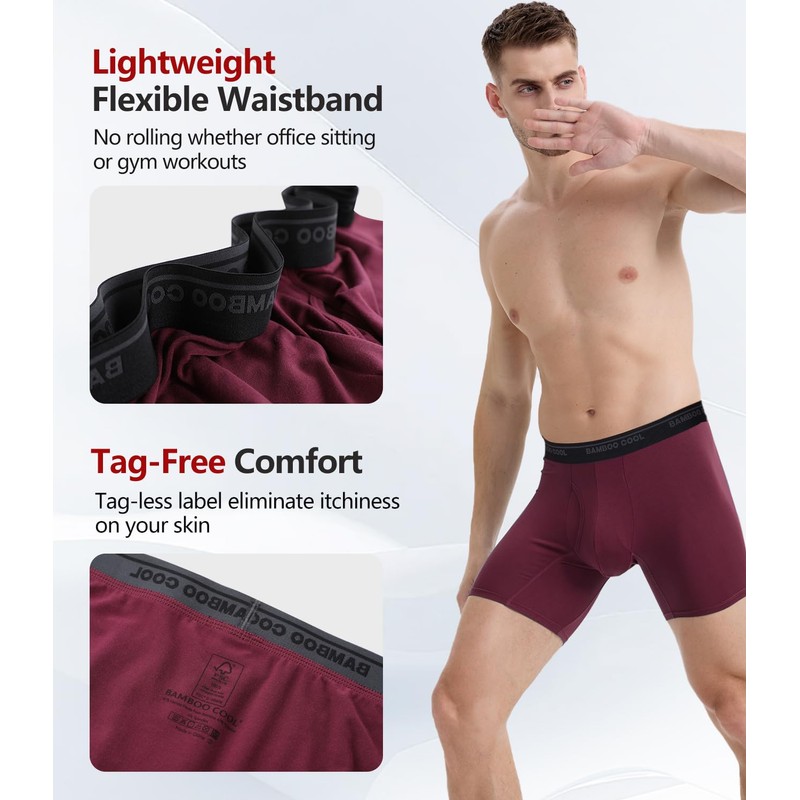 BAMBOO COOL Men's Underwear Boxer Briefs Ultra Breathable Stretch No
