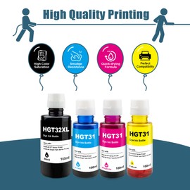 Compatible Replacement for HP 31 32XL Ink Bottle Set for HP Printer Smart Tank 7301 7602 7001 6001 5101 Plus 551 651 (4 Packs 31 32XL Ink)