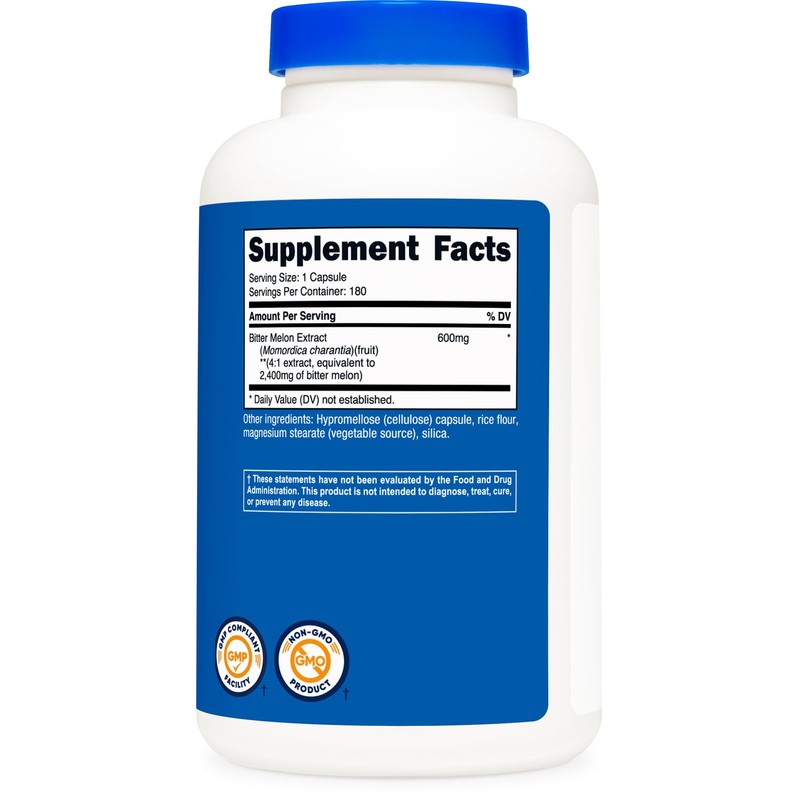 Nutricost Bitter Melon 600mg (2,400mg Equivalent), 180 Capsules - Gluten