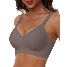 HORISUN Seamless Bras Wireless Bra for Women Plus Size and Regular Size(Coffee 4XL)
