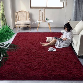DweIke Extra Large Burgundy Red Area Rugs for Living Room, 9x12 Large Fluffy Rug for Living Room Decor, Big Shaggy Floor Rug, Soft Plush Thick Non-Slip Rectangle Rug Carpet for Home Decor