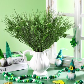 Geyoga 12 Pcs St Patricks Day Flowers, 15.7'' Shamrock Floral Picks and Sprays, Glitter Artificial Clover Stems Branches Bouquet for St. Patricks Day Table Centerpieces Home Decor (Light Green)