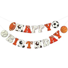 GOTPASS Sports Birthday Banner - Multicolored, 6" x 5" - Sports Themed Party Decorations - Football, Rugby, Baseball, Soccer, Basketball