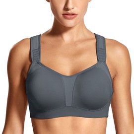 DELIMIRA Women's High Impact Sports Bra Front Adjustable Straps Underwire Plus Size Bra Full Figure Stone Gray 38E