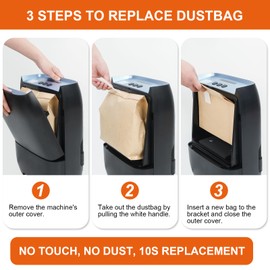 Hiwoor Touchless Automatic Vacuum Dustpan, Bagged Canister Vacuum with 5-Pack Disposable Dustbags, IR Sensor, LED Alerts, Handheld Accessories for Floors/Corners/Salons