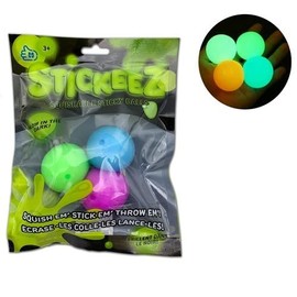 Hapros Stickeez 6 Pack Glow in The Dark Squishy Sticky Ceiling Balls - Assorted Luminescent Colors - 6pcs Fun Glowing Stick On Wall Squish Stress Balls for Boys and Girls
