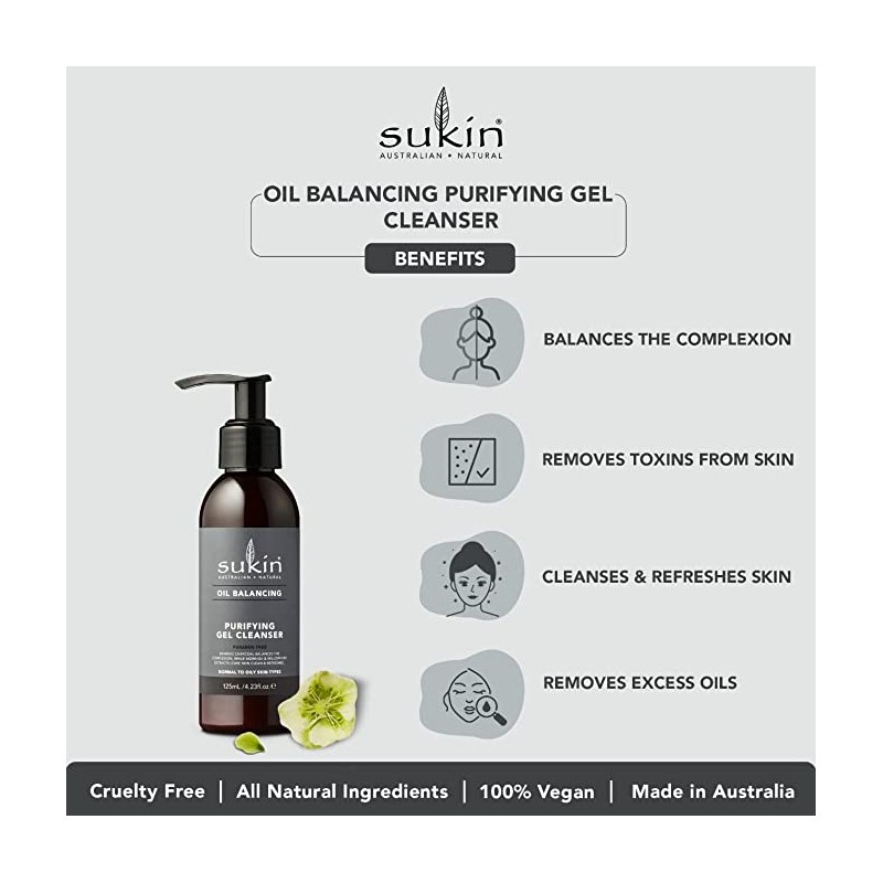 Sukin Oil Balancing Plus Charcoal Purifying Gel Cleanser 125ml