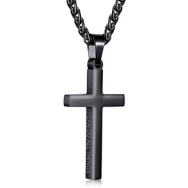 Aretas Stainless Steel Silver Cross Necklace for Men Boys Inspirational Bible Verse Cross Pendant Chain 20 Inch Christian Confirmation Baptism Jewelry Easter Gifts