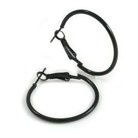 30mm D/Black Enamel Slim Hoop Earrings/Small