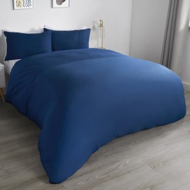 OHS Double Duvet Cover Set Pinsonic, Panel Bedding Luxury Duvet Quilt Cover Ultra Soft Decorative Embossed Double Bedding with Pillowcases, Navy Blue