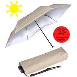 Knirps US.050 Ultra Light Slim Manual Pocket Umbrella with UV and Heat Protection - Silver Heatshield - Beige
