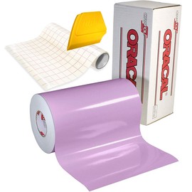 ORACAL 651 High Gloss Craft Adhesive Vinyl 15ft x 1ft Roll w/Free 12" x 24" Roll of Transfer Paper and Hard Yellow Detailer Squeegee (Lilac)
