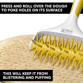 Orblue Pizza Dough Docker, Pastry Roller with Spikes, Pizza Docking Tool for Home & Commercial Kitchen - Pizza Making Accessories that Prevent Dough from Blistering, Yellow