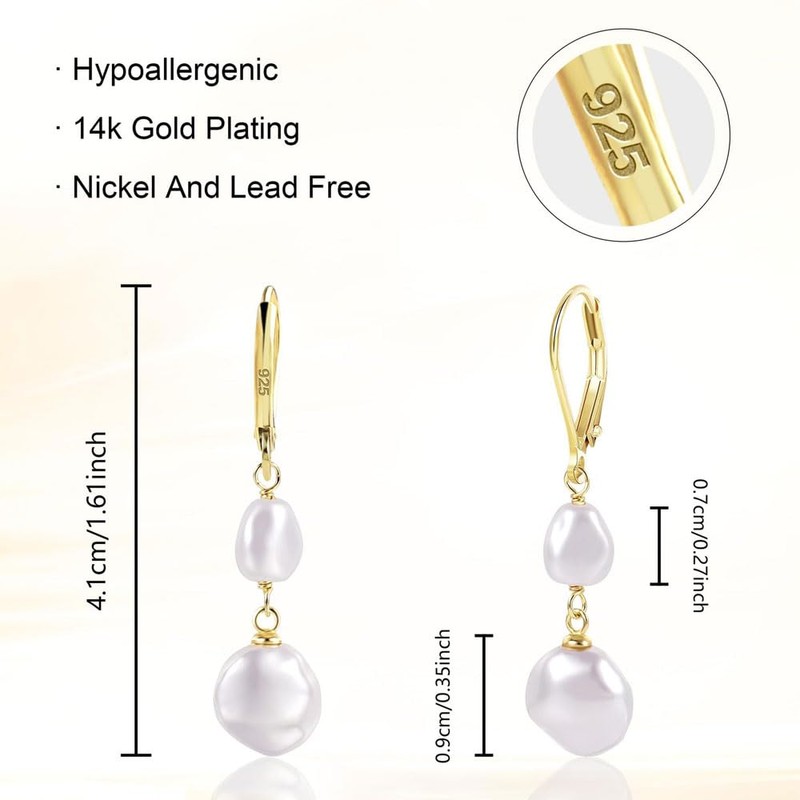 TTPSRY Ohrringe für Frauen Mode 14k Perlen Ohrringe 925 Sterling