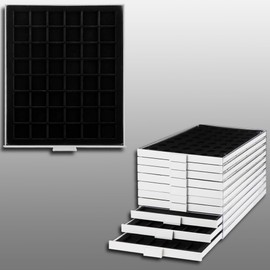 Prophila coin box gray 48 angular compartments for coins up to 30 mm (1 Oz. Canada/Maple Leaf Gold), black insert