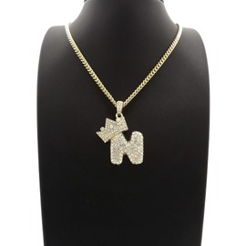 Fashion 21 Iced Out Crown Tilted Bubble Initial Letter Pendant 24" Cuban Chain Necklace in Gold, Silver Tone (Gold/N)