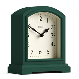 JONES CLOCKS® Tavern Mantel Clock | Modern Arched Top Design | Dark Green | Contemporary Classic Style for Desk, Table, Shelf or Bedside Table