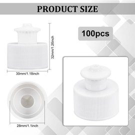 OLYCRAFT 100Pcs 28/410 White Plastic Push Pull Replacement Caps 28mm Inner Diameter Twisted Sport Bottle Lid Plastic Water Bottle Cap for Water Bottle Replacement Tops Sport Bottle Lid