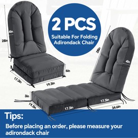 MABOZOO Folding Adjustable Adirondack Chair Cushion Set of 2, Waterproof Rocking Chair with Retractable Ottoman Cushion with Ties, 34.6''* 19'' Seat & 19''*28'' Back, Gray