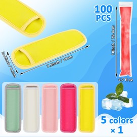 RAINFLOW 105 Popsicles Molds - 5 Ice Pop Sleeves 100 Disposable Popsicle Bags Sealable Freeze Sleeve for Fruit Snack, Yogurt Juice for Summer Party Edge Wrapped Leak - Proof Neoprene Family DIY
