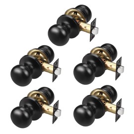 GOBEKOR 5 Pack Matte Black Passage Door Knobs Indoor for Hall and Closet Door Knobs Black Interior Keyless Door Knobs Reversible for Left and Right Sided Doors