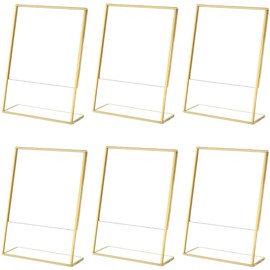 Zohadtak 5 x 7 inch Acrylic Sign Holder, 6 Pack Gold Frames Slant Back Sign Holder Stand Clear Display Stand Table Top Sign Holder for for Wedding Table, Restaurant Signs, Photos and Art Display…