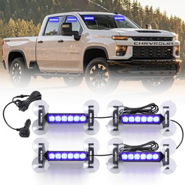 Tiannor 4X 6.1 inch Blue Emergency Strobe Police Lights 24 LED Waterproof Hazard Warning Flashing Safety Dash Front/Rear/Side Windshield Lights for Cop Firefighter Ambulance Vehicles Trucks Car
