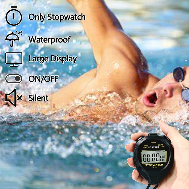 MOSTRUST Digital Waterproof Stopwatch, No Bells, No Clock, Simple Basic