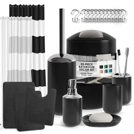 Clara Clark Clara Clark Bathroom Set - Black Bathroom Accessories Set, Bathroom Sets with Shower Curtain and Rugs, 23PC Shower Curtain Set with Liner, Soap Dispenser, Toilet Brush, & Trash Can