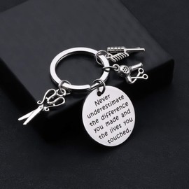 BAUNA Hairdresser Keychain Hair Stylist Appreciation Gifts Never Underestimate The Difference You Made Cosmetology Graduation Jewelry for Him (Hair Stylist Keychain)