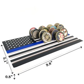 Glamtune 6 Rows Coin Holder American Flag Coin Display Stand Thin Blue Line Military Challenge Coin Display Case