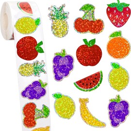 Fruit Stickers,Holographic Fruit Stickers 500PCS Per Roll