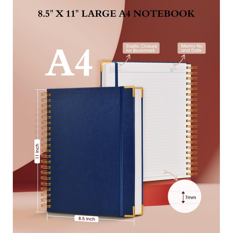 Spiral Notebook Journal 8.5” x 11”, 300 Pages Hardcover Leather