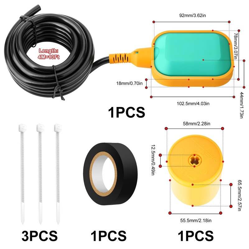 QCDENG 13.1 Foot Cable Float Switch Water Level Controller, Sump