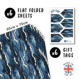 CENTRAL 23 Blue Wave Wrapping Paper - 6 Sheets Of Gift Wrap - Ocean Wrapping Paper - Happy Birthday Wrapping Paper For Men And Women - Comes With Stickers