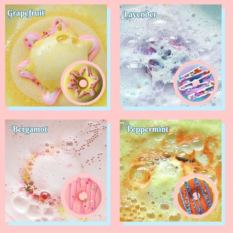 KAV Bath Bombs, 4 Donut Bath Bomb Gift Set, Natural