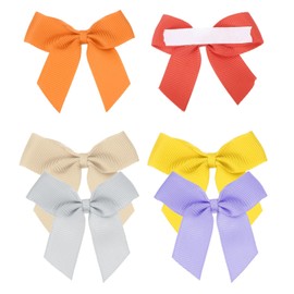 MECCANIXITY 6Pcs Premade Mini Grosgrain Ribbon Bow 2" Self Adhesive Tape Satin Ribbon Bows for DIY Craft Gift Wrapping Wedding Red, Orange, Yellow, Purple, Silver, Taupe