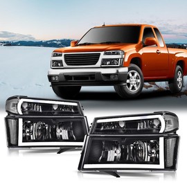 LQI LED DRL Headlights Compatible with GMC Canyon 2004-2012/Chevy Colorado Headlights Assembly 4pcs（Clear lens Black Housing Clear Reflector）