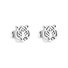 Simple Tiger Head Stud Earrings Stainless Steel Women Teen Girls Hollow Animal Cartilage Piercing Hypoallergenic Jewelry Gifts Stainless Steel New, Stainless Steel, New