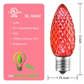 Minetom LED Light Bulbs 50 Pack C9 LED Christmas Light Bulbs, Replacement Dimmable Bulbs for Christmas String Lights, Holiday Decoration Indoor & Outdoor Use, E17 Intermediate Base, Red