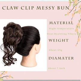 Claw Clip Messy Bun Hair Piece Tousled Updo Hair Buns Extension Elastic Hair Band Hair Pieces Curly Hair Bun Scrunchie For Women (Dark Brown)