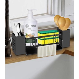 Toaren Spülbecken Organizer für Küche,Küchen Sink Badezimmer Organizer mit Abflusspfanne,Abwasch Organizer,2 Aufbewahrungsbox,Schwammhalter Spülbecken,Spültuchhalter
