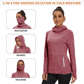 Soneven Womens's Fleece Running Pullover Winter Outdoor Thermal Sweatshirts Cold Weather Ski Hiking Shirts With Thumbholes