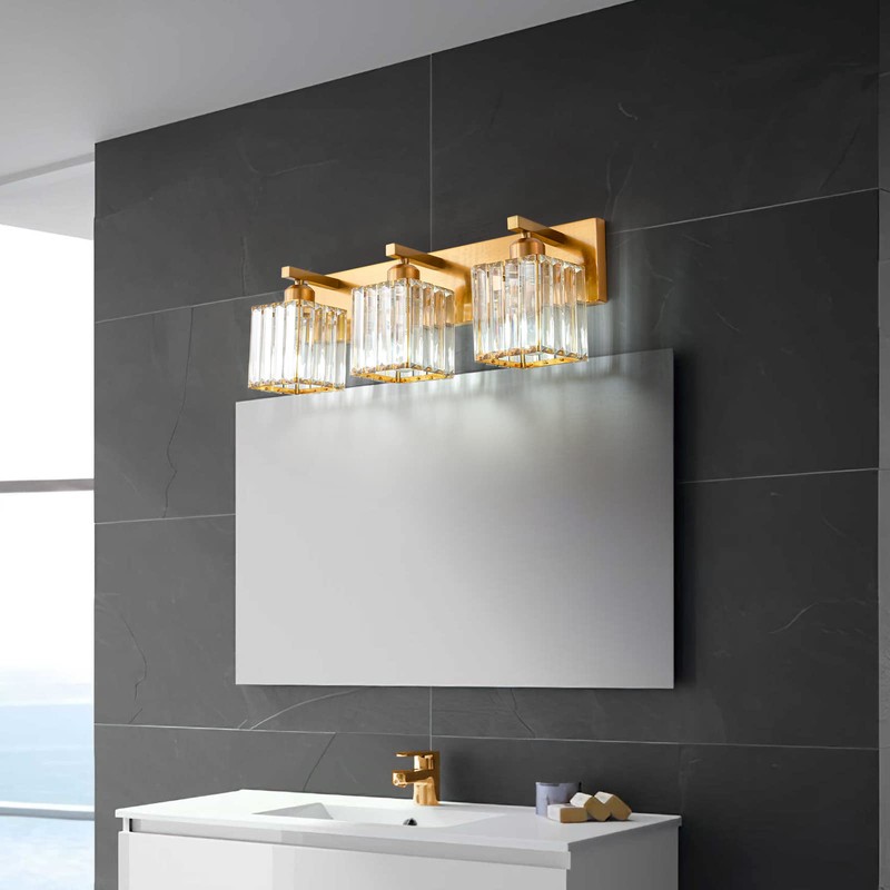 FDPBY Modern 3-Light Gold Brushed Brass Finish Crystal Wall Light