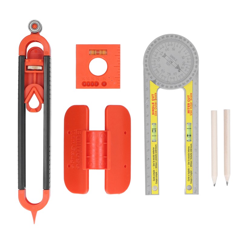 6Pcs Scribing Tool Protractor Angle Scriber Measuring Ruler Pencil Set