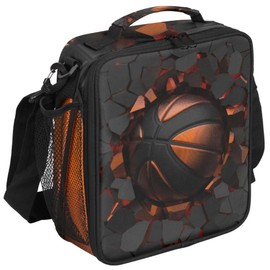 UIWOLTIK Painting Basketball Crash Lunch Bag Insulated Portable Reusable Lunch Box For Women, Teens Thermal Lunch Bag Adult Lunch Tote Boys Girls Lunchbox For Work Office School Picnic Beach