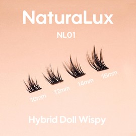 NaturaLux Hybrid Doll Wispy Mixed Lash NL01; 10mm, 12mm, 14mm, 16mm; 144 Total Count; False Eyelash Clusters, Individual Lashes, Lash Extensions
