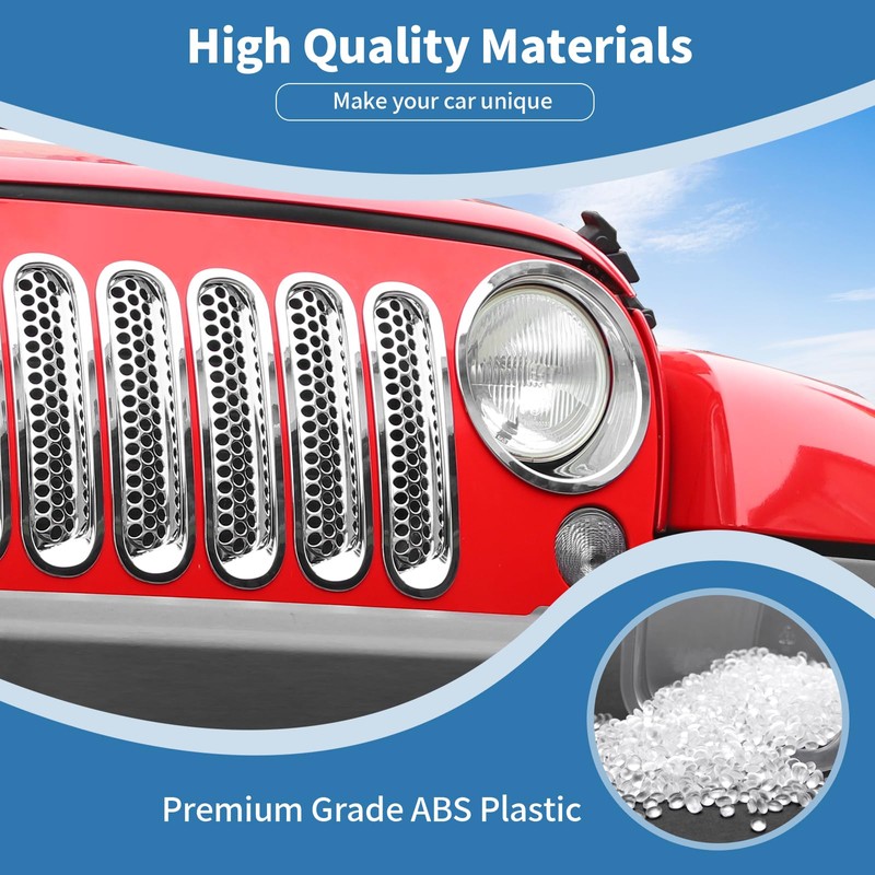 PDKLIN for Jeep JK Front Grille Inserts & Headlight Cover